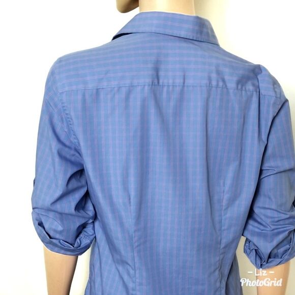Lands' End | Blue Plaid Rolled Sleeve Button Down - Picture 4 of 7